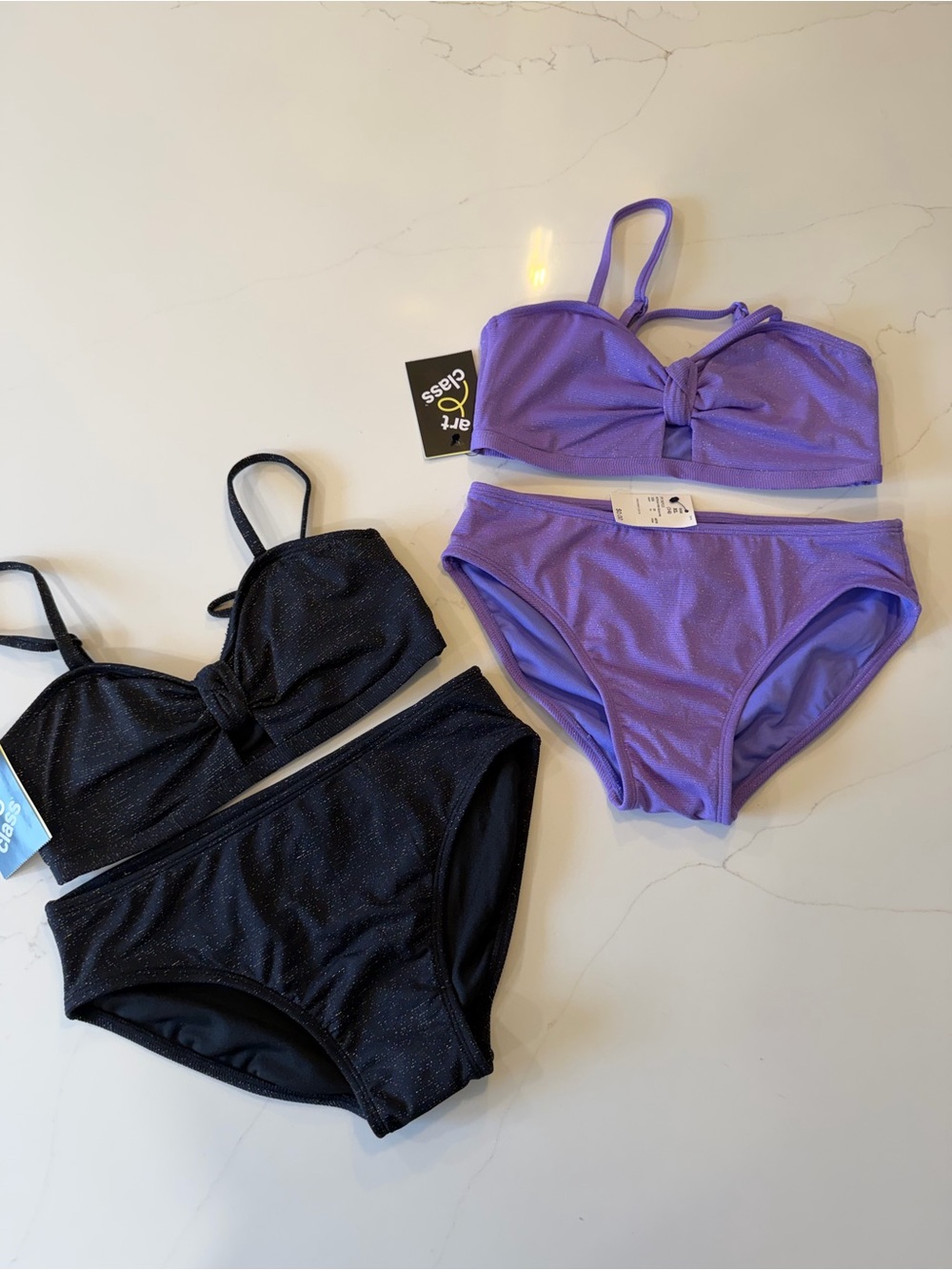 art class Lot of two Black and Purple Shimmery Bikini Sets- New with Tags